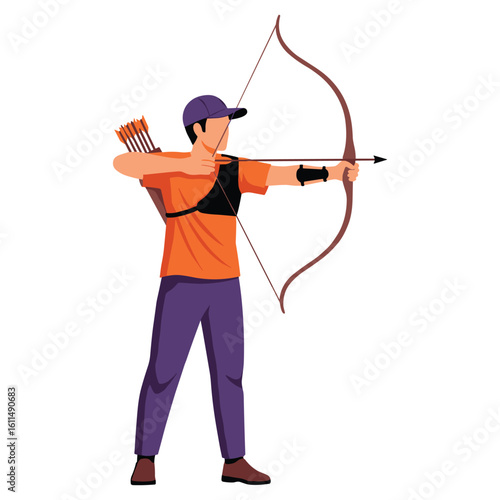 Archer aiming with bow and arrow at target