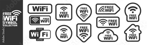 Free Wi-Fi icons. Wireless internet connection symbol set for public zones on transparent background