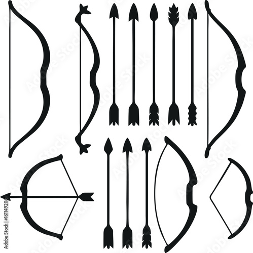 Archery Bow and Arrows Silhouette Set – Vector Illustration
