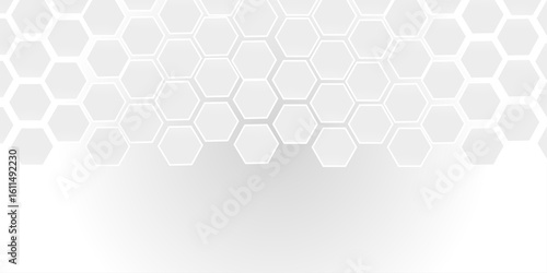 Futuristic white hexagon grid pattern with subtle 3D depth and gradient shading, ideal for tech backgrounds, medical designs, or modern digital interface templates. Clean, minimal, and geometric.