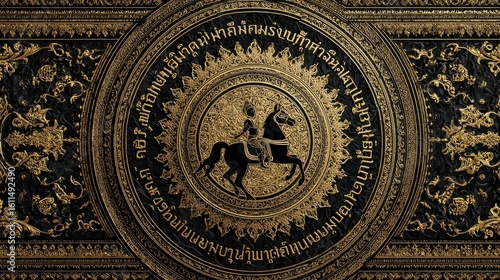 Intricate Gold Leaf Artwork Depicting Royal Horse Rider Scene