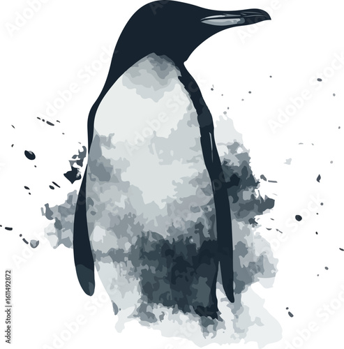 watercolor illustration of an emperor penguin