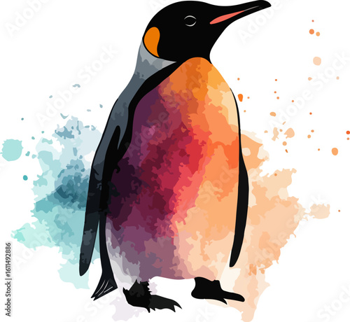 watercolor illustration of an emperor penguin