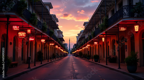 Enchanting twilight scene in New Orleans, showcasing the allure of the French Quarter