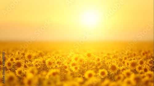 Sun-drenched sunflower field at golden hour.