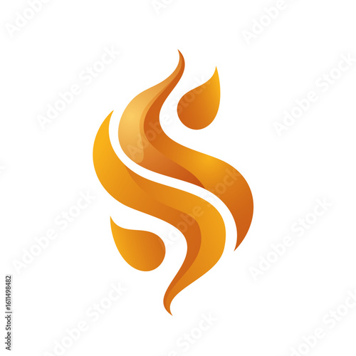S logo stylized burning flame in golden-orange tones, symbolizing strength, drive, and innovation