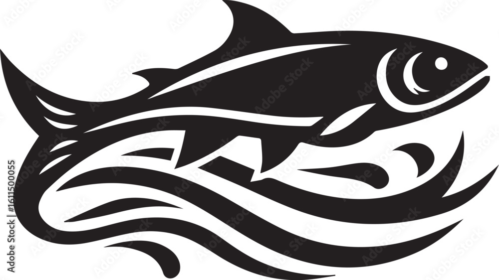 Fototapeta premium Black Fish Silhouette Vector – Iconic Logo Design for Marine and Fishing Themes