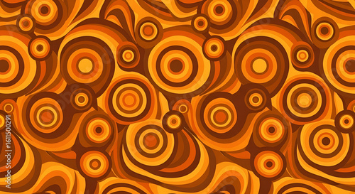 Retro Style Rounded Shapes Swirl Seamless Pattern in Earthy Tones