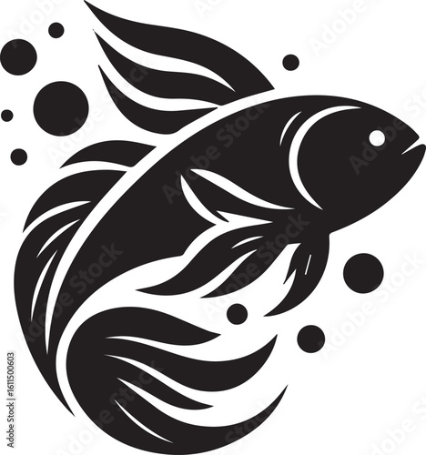 Black Fish Silhouette Vector – Iconic Logo Design for Marine and Fishing Themes