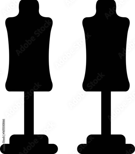 Dress Stand Icon Set, Collection and Group – Black Silhouette and Outline Fashion Dummy, Mannequin, Dress Form Vector in Flat and Line Style – Tailor Tool, Clothing Display Symbol
