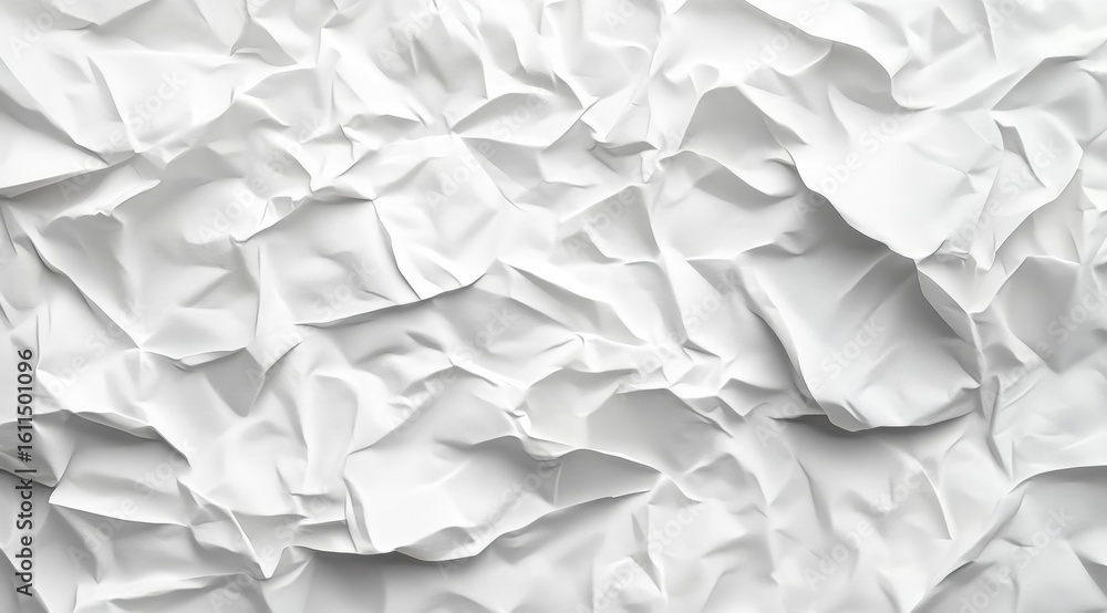 Obraz premium Close-up image of crumpled white paper with various folds and shadows creating a textured background.