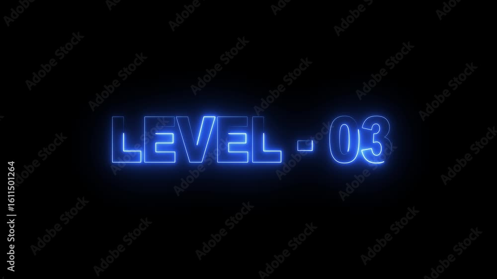 level 03 neon bright text font colorful 4k video animation. Neon level up sign and upper Level . next Level text screen display animation. level 03 neon bright text font colorful 4k video animation. Neon level up sign and upper Level . next Level text screen display animation.
