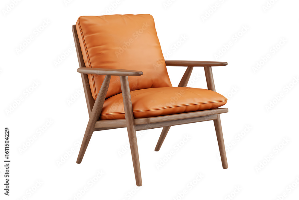 Mid-Century Modern Leather Armchair with Angled Wooden Legs Mid-Century Modern Leather Armchair with Angled Wooden Legs