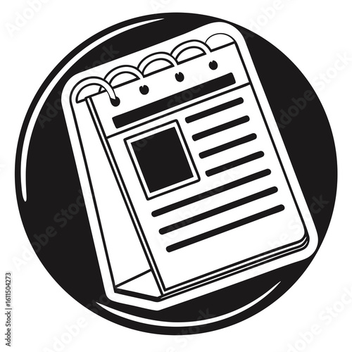 Vector art of a spiral notebook with blank pages is displayed in black and white, perfect for jotting down notes and reminders