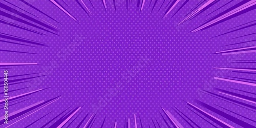 Abstract purple comic book background with halftone dots and radial lines, graphic, lines