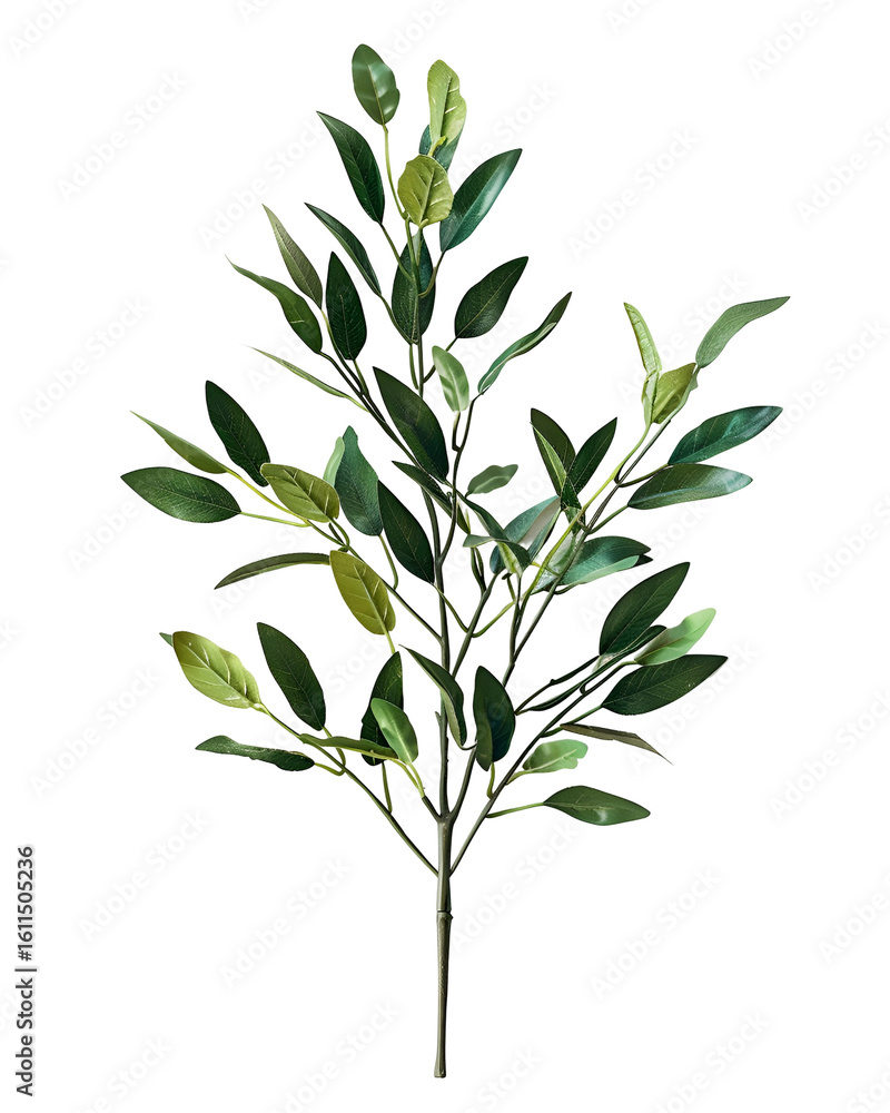 Fototapeta premium Lush Green Branch Isolated on Black Background