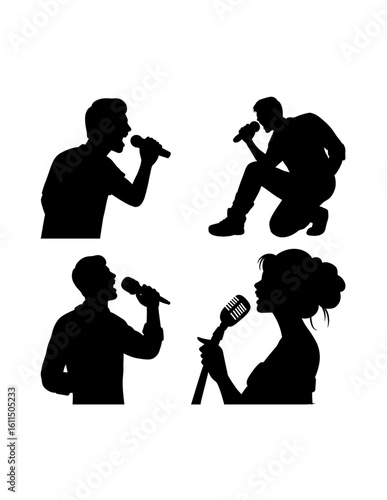 male and female singing with microphone performance silhouette