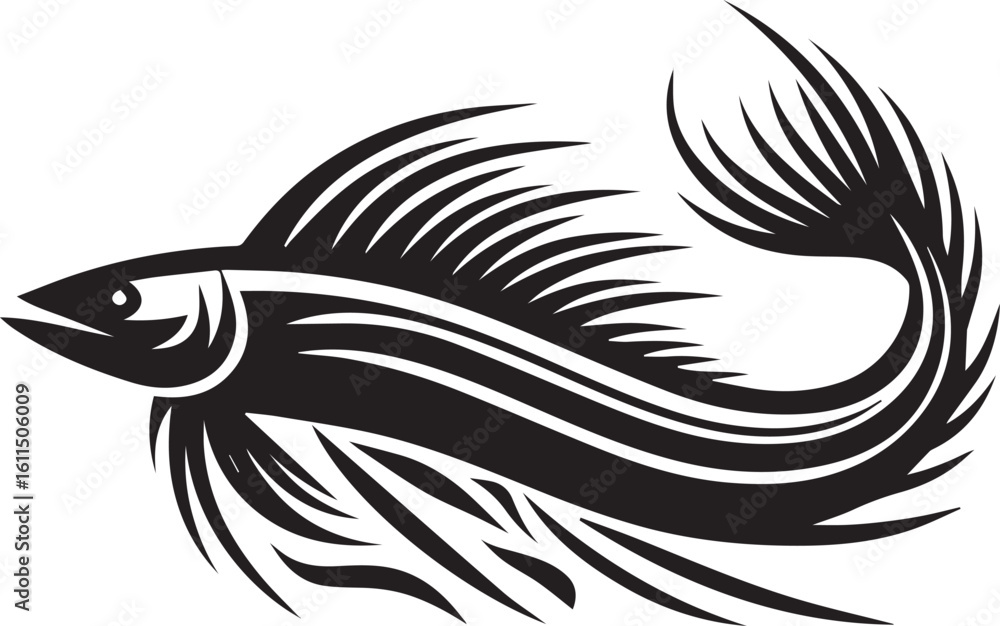 Fototapeta premium Black Fish Silhouette Vector – Iconic Logo Design for Marine and Fishing Themes