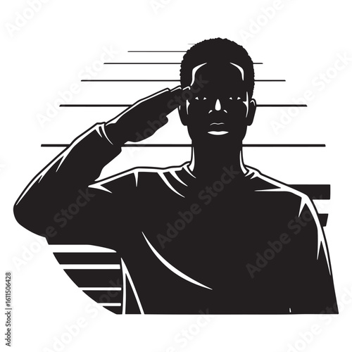 A black man in uniform saluting a respectful gesture showing gratitude and military pride