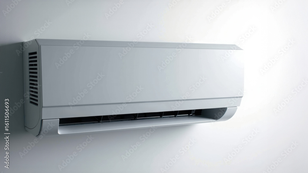 Fototapeta premium A modern wall-mounted air conditioner unit installed indoors