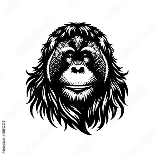 A detailed illustration of an orangutans face