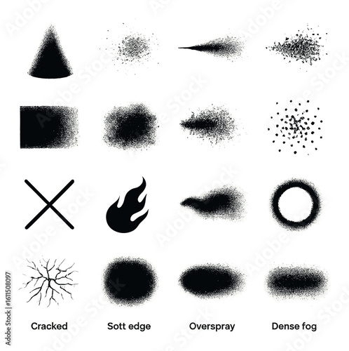 Set of grunge spray paint textures with various patterns
