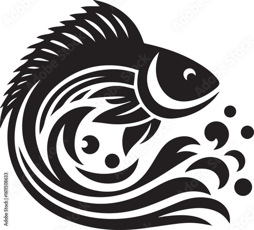 Black Fish Silhouette Vector – Iconic Logo Design for Marine and Fishing Themes