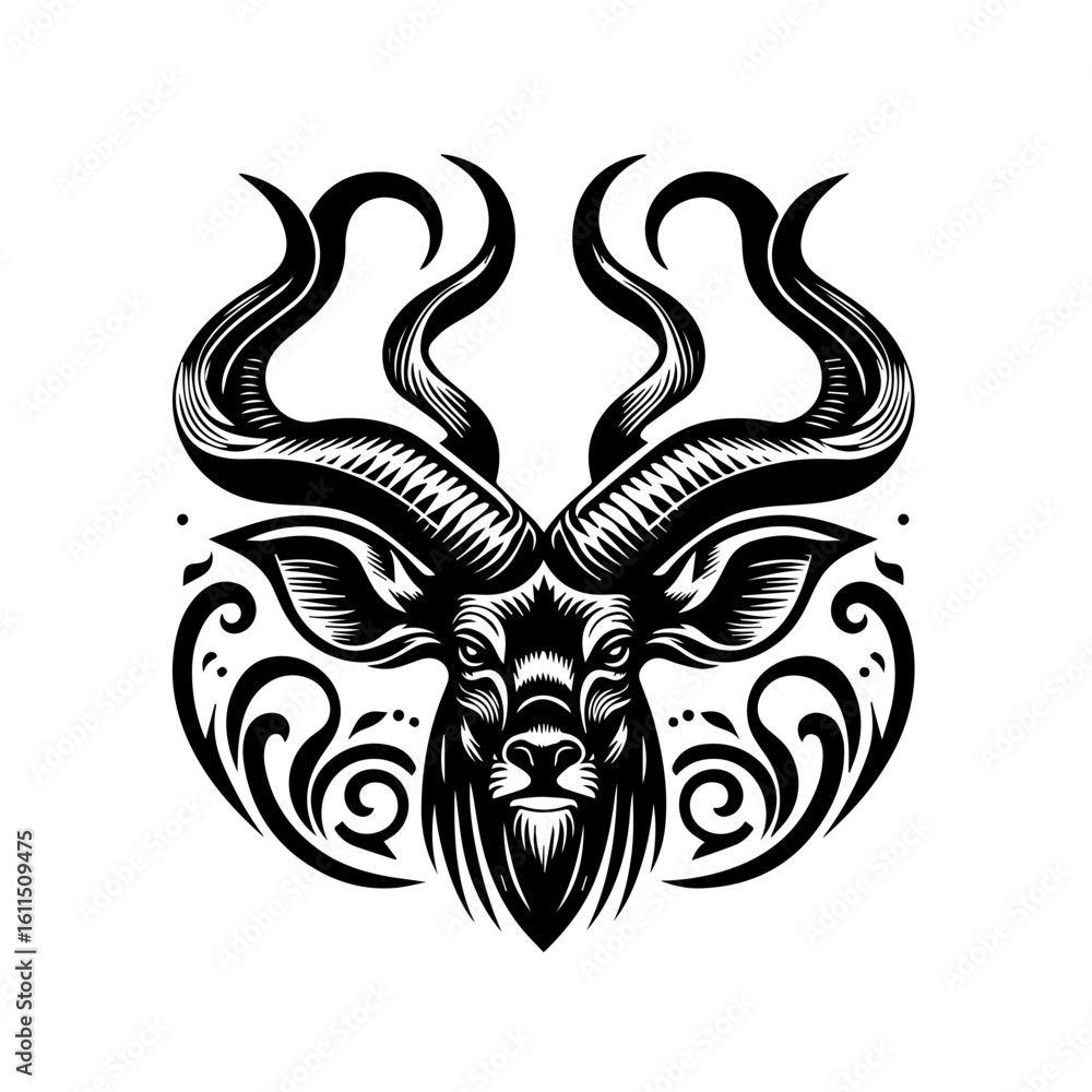 Obraz premium Stylized kudu head with ornate horns and tribal patterns