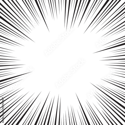 Manga comic explosion, motion or movement effect, vector background. Manga anime cartoon radial speed lines and abstract pattern for comic book burst, flash ray or explode bang action