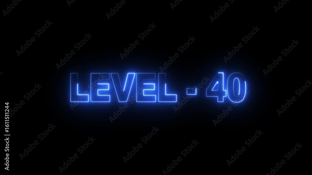 level 40 neon bright text font colorful 4k video animation. Neon level up sign and upper Level . next Level text screen display animation. level 40 neon bright text font colorful 4k video animation. Neon level up sign and upper Level . next Level text screen display animation.