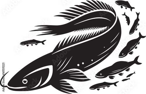 Black Fish Silhouette Vector – Iconic Logo Design for Marine and Fishing Themes