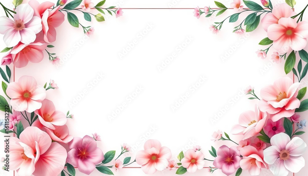 Obraz premium Pastel floral frame, elegant design, wedding invitation border, bloom, invitation