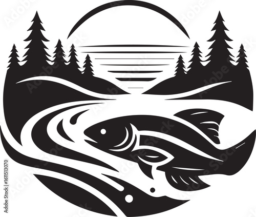 Black Fish Silhouette Vector – Iconic Logo Design for Marine and Fishing Themes