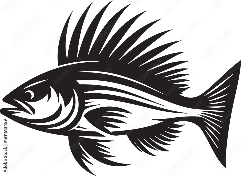 Fototapeta premium Black Fish Silhouette Vector – Iconic Logo Design for Marine and Fishing Themes