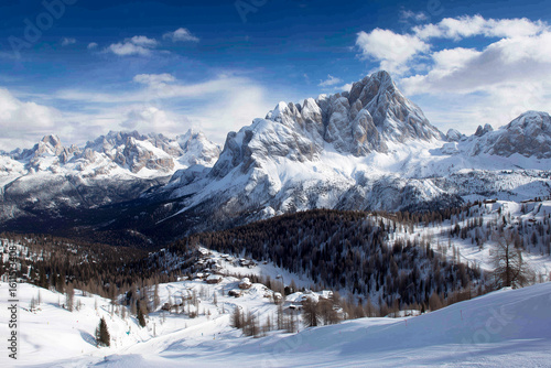 Ski slopes and snow holidays in Cortina d'Ampezzo in the Italian Dolomites, ski resort in the Alps 