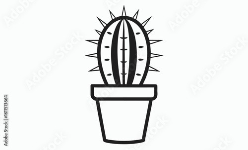 Cactus plant icon, desert flora symbol, succulent pot silhouette, Cactus In Pot In Line, Outline, And Glyph Icon, Desert Plant, Succulent, And Nature Symbol Collection