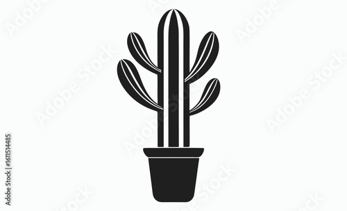 Cactus plant icon, desert flora symbol, succulent pot silhouette, Cactus In Pot In Line, Outline, And Glyph Icon, Desert Plant, Succulent, And Nature Symbol Collection