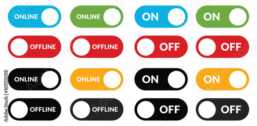 Online and offline toggle buttons icon, On and off icon set, Online and offline status buttons, On-off toggle uI elements