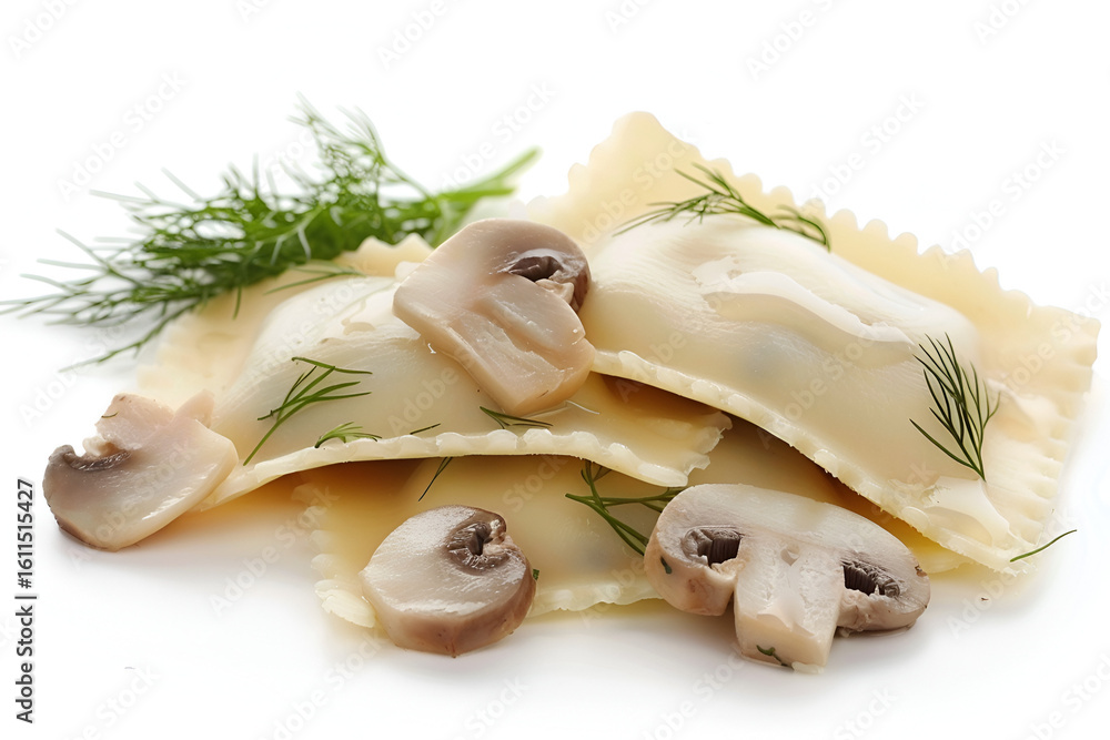 Fototapeta premium Ravioli with Mushrooms and Dill delicious pasta dish