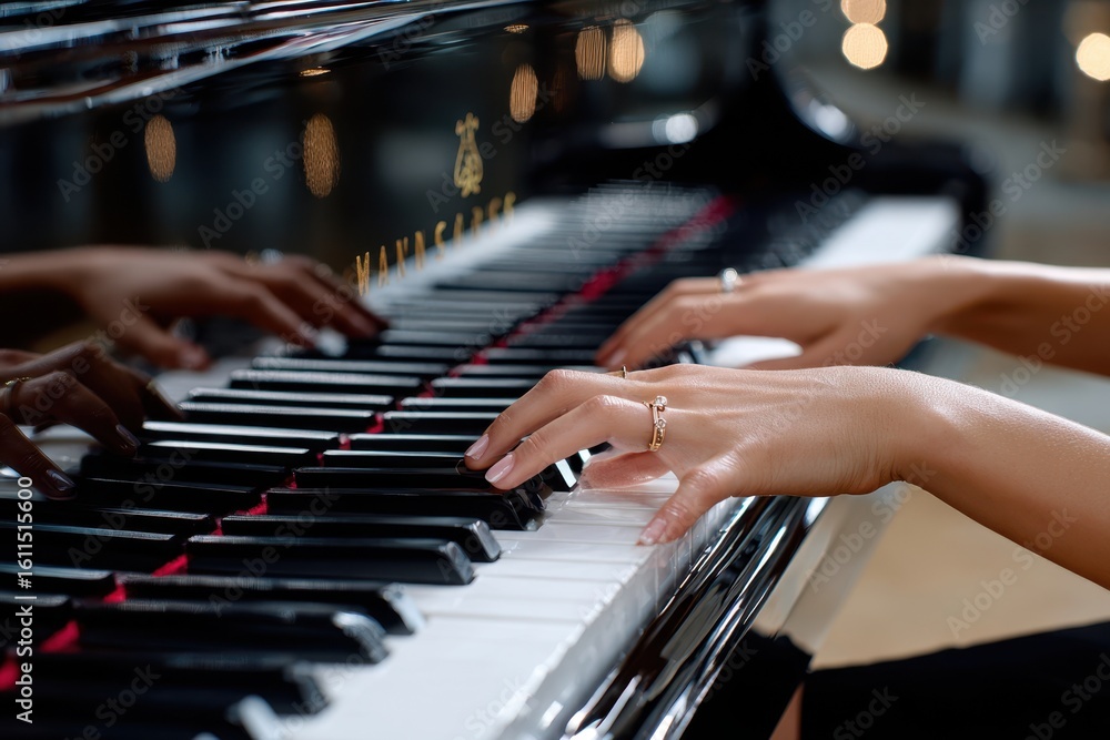 Obraz premium Musical performance at an elegant venue featuring a grand piano and talented pianist