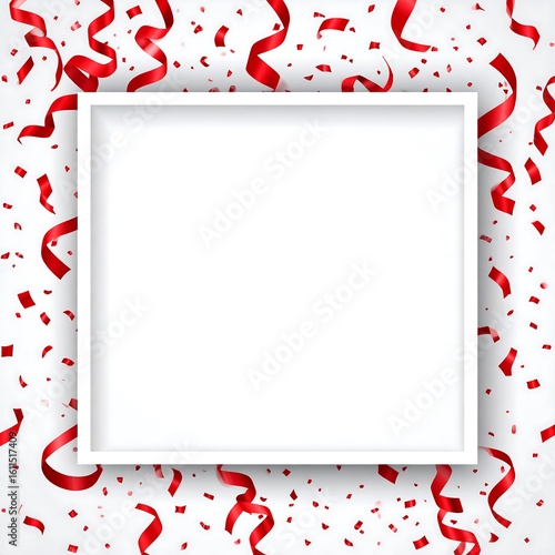 Red confetti and ribbons frame