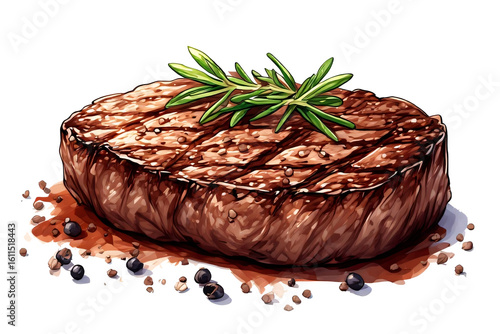 Isolated background image,hand drawn style drawing of steak,white background PNG
