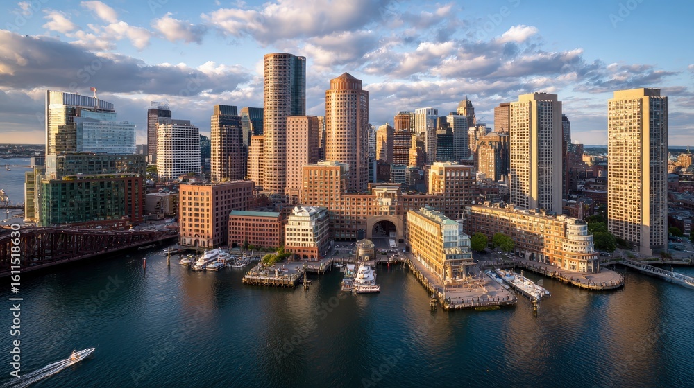 Obraz premium Boston downtown financial district and city skyline