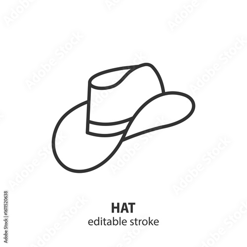 Cowboy hat line icon. Editable stroke. Vector illustration.