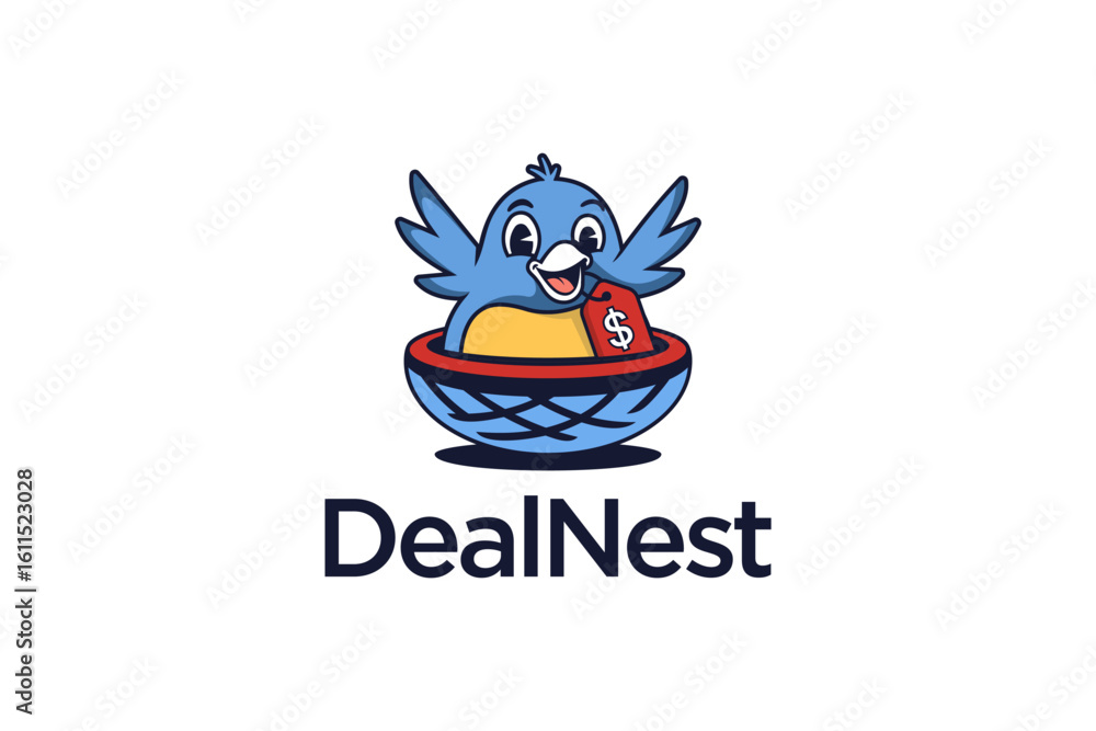 Fototapeta premium Cartoon Bird in Nest with Dollar Sign Tag