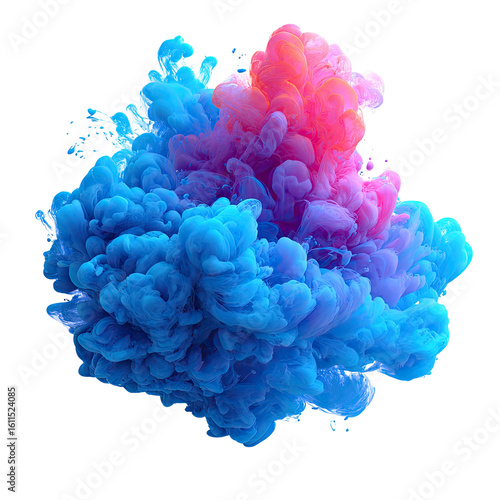 Vibrant swirling colors of ink mixing in a cloud-like formation