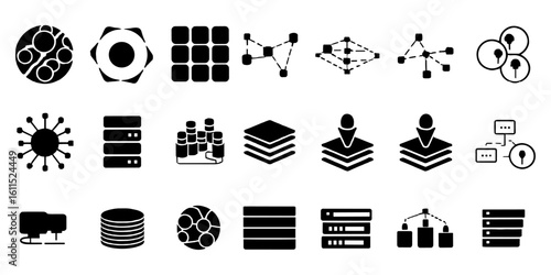 Black server and connection vector icons pack .