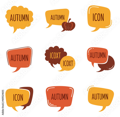 Hand Drawn Autumn Speech Bubbles with Text and Apple Icons
