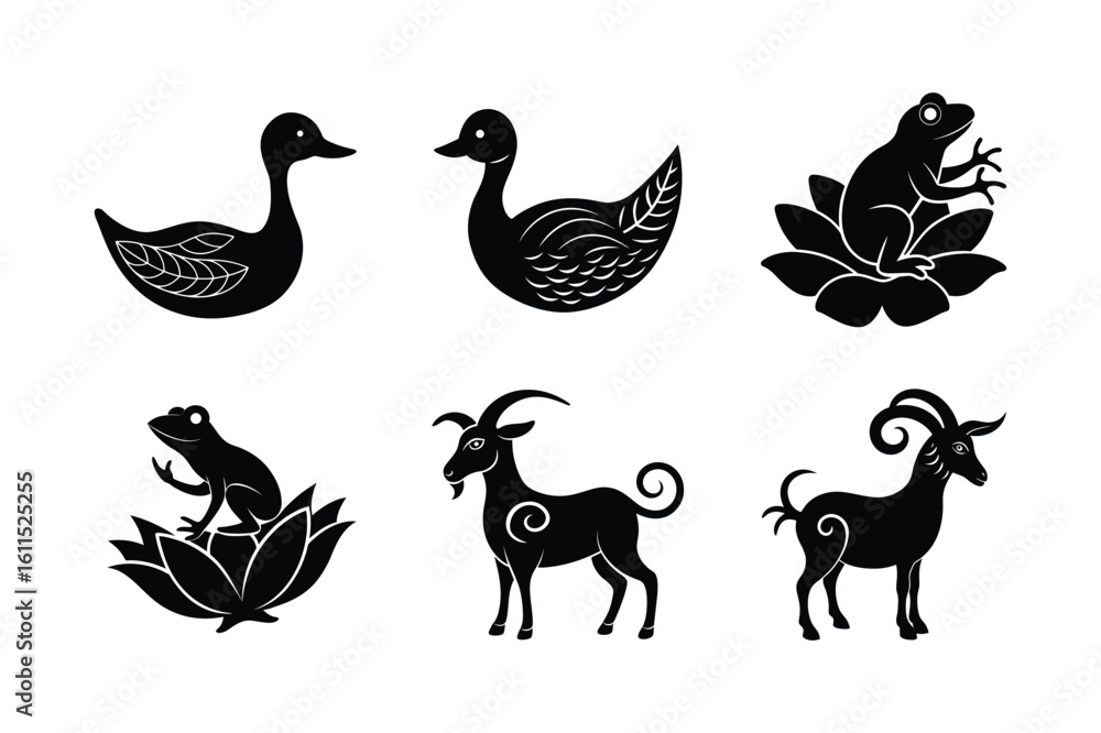 Fototapeta premium Creative animal forms in traditional folk silhouette art Silhouette Vector illustration