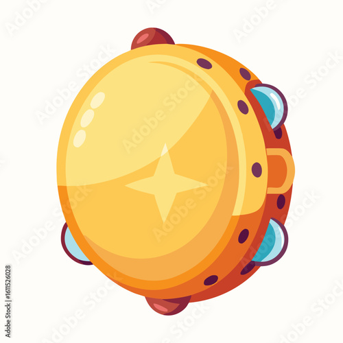 Festive tambourine with golden star and blue jingles musical instrument